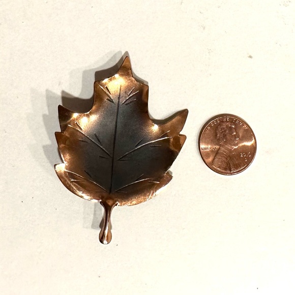 Vintage Stuart Nye Copper RARE Brooch MapleLeaf Signed Antique 3" Men/Women - Picture 2 of 7